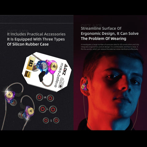 QKZ AK3 FiLe In-ear Subwoofer Wire-controlled Earphone with Mic
