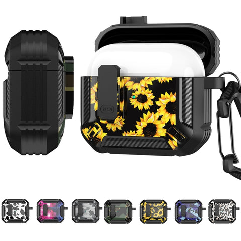 Two-Tone Printed Earphone Case with Switch Lock & Carabiner, For AirPods 1/2, For AirPods Pro, For AirPods 3