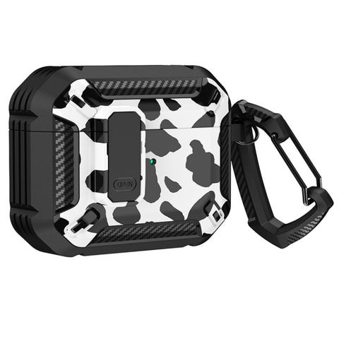 Two-Tone Printed Earphone Case with Switch Lock & Carabiner, For AirPods 1/2, For AirPods Pro, For AirPods 3