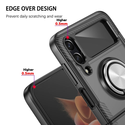 Shockproof Transparent TPU + Acrylic Protective Phone Case with Ring Holder, For Samsung Galaxy Z Flip4, For Samsung Galaxy Z Flip3 5G