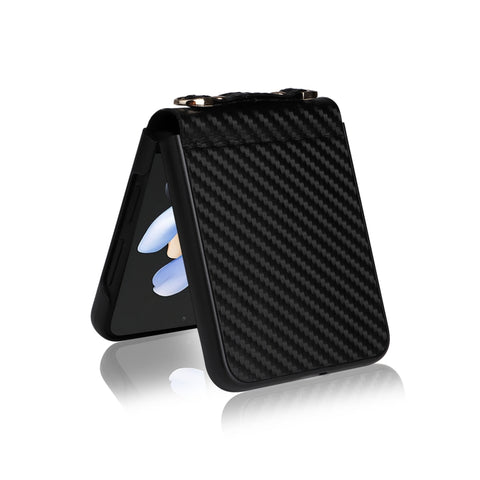 Carbon Fiber Texture Phone Case With Lanyard, For Samsung Galaxy Z Flip4
