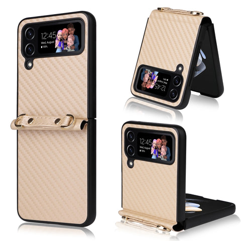 Carbon Fiber Texture Phone Case With Lanyard, For Samsung Galaxy Z Flip4