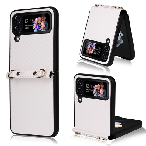 Carbon Fiber Texture Phone Case With Lanyard, For Samsung Galaxy Z Flip4