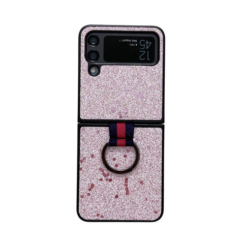 Glitter Powder PU Phone Case With Ring, For Samsung Galaxy Z Flip4