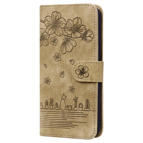 Cartoon Sakura Cat Embossed Leather Phone Case, For Samsung Galaxy A71 4G