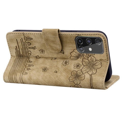 Cartoon Sakura Cat Embossed Leather Phone Case, For Samsung Galaxy A71 4G