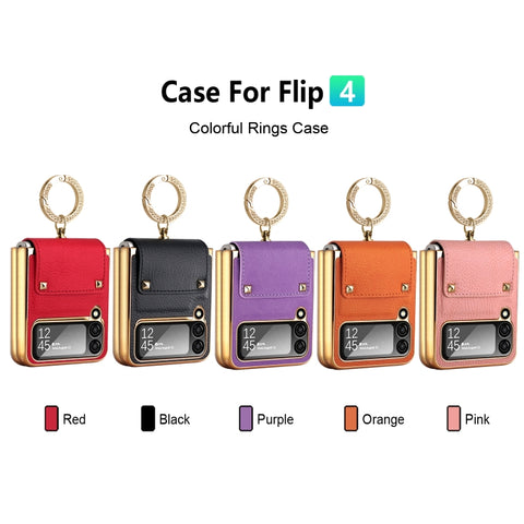 Colorful Leather + PC Phone Case with Ring, For Samsung Galaxy Z Flip4 5G, For Samsung Galaxy Z Flip3 5G