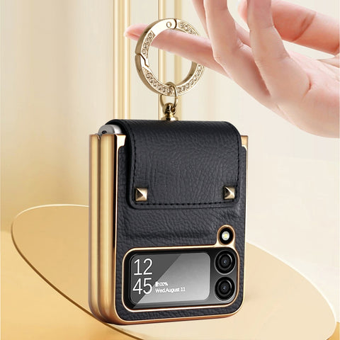 Colorful Leather + PC Phone Case with Ring, For Samsung Galaxy Z Flip4 5G, For Samsung Galaxy Z Flip3 5G