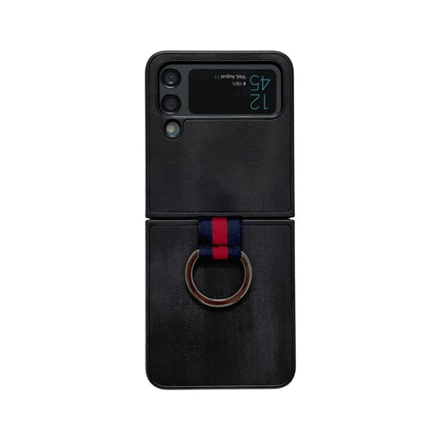 Yellow Cow Texture PU Phone Case With Ring, For Samsung Galaxy Z Flip4