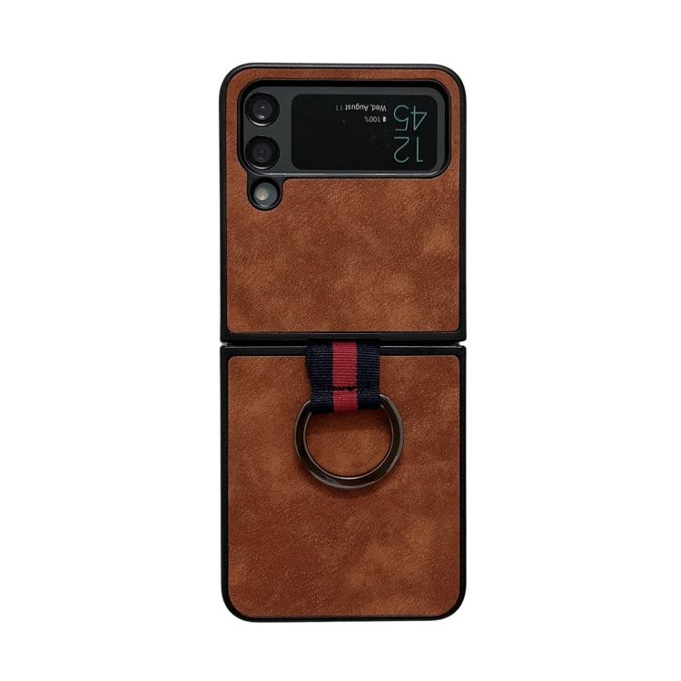 Morocco Texture PU+TPU+PC Shockproof Phone Case With Ring, For Samsung Galaxy Z Flip4
