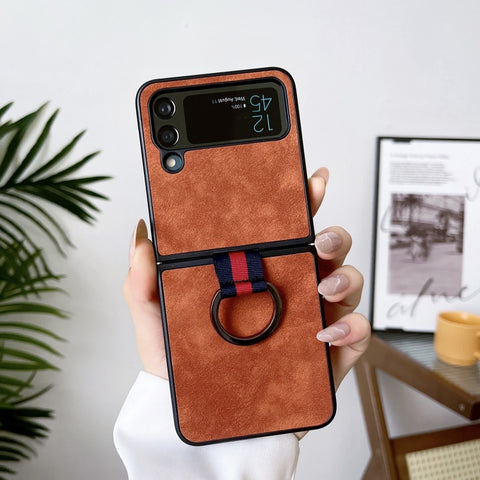 Morocco Texture PU+TPU+PC Shockproof Phone Case With Ring, For Samsung Galaxy Z Flip4