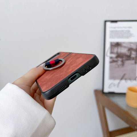 Morocco Texture PU+TPU+PC Shockproof Phone Case With Ring, For Samsung Galaxy Z Flip4