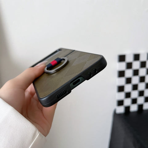 Weave Plaid PU Phone Case With Ring, For Samsung Galaxy Z Flip4