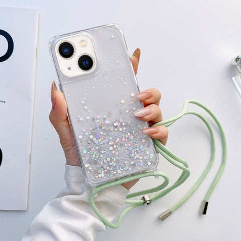 Lanyard Glitter Epoxy Clear Phone Case, For iPhone 14, For iPhone 14 Plus, For iPhone 14 Pro, For iPhone 14 Pro Max, For iPhone 13 mini, For iPhone 13