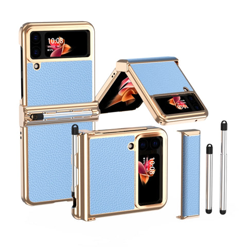 Litchi Texture Leather Hinged Electroplated Phone Case with Pen, For Samsung Galaxy Z Flip3 5G, For Samsung Galaxy Z Flip4