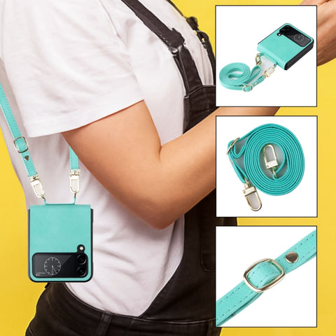 Lambskin Texture Leather Phone Case with Lanyard, For Samsung Galaxy Z Flip4