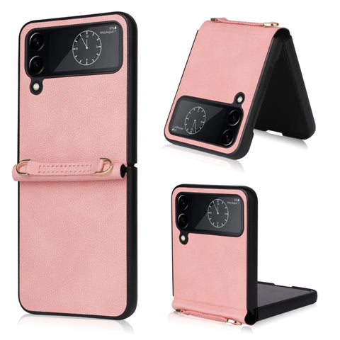Lambskin Texture Leather Phone Case with Lanyard, For Samsung Galaxy Z Flip4