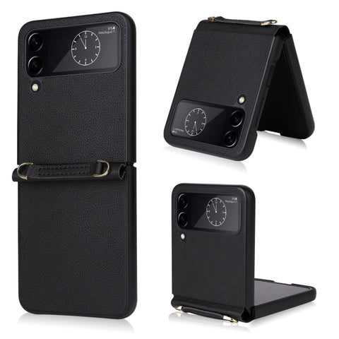 Lambskin Texture Leather Phone Case with Lanyard, For Samsung Galaxy Z Flip4