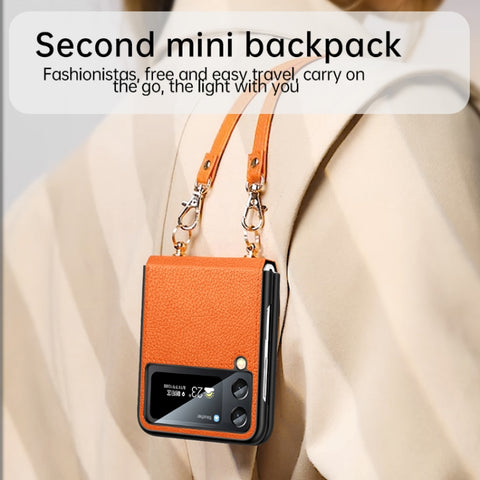 SULADA Litchi Texture Leather + TPU Phone Case with Strap, For Samsung Galaxy Z Flip4