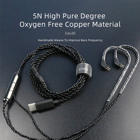 CVJ V6.TC 1.25m Type-C Digital Decoding Oxygen-free Copper Earphone Cable, 0.75mm, 0.78mm, MMCX