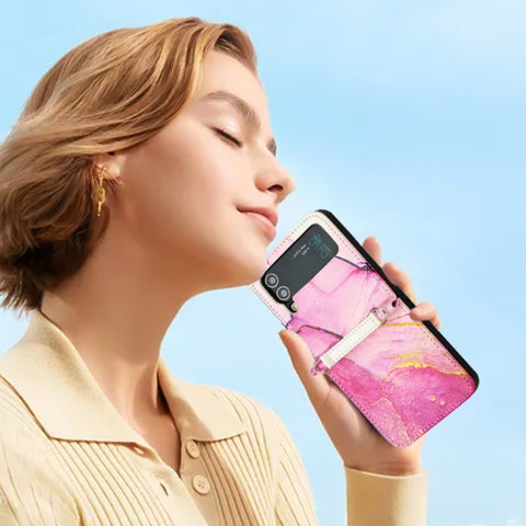 Marble Pattern Leather Phone Case, For Samsung Galaxy Z Flip3 5G, For Samsung Galaxy Z Flip4