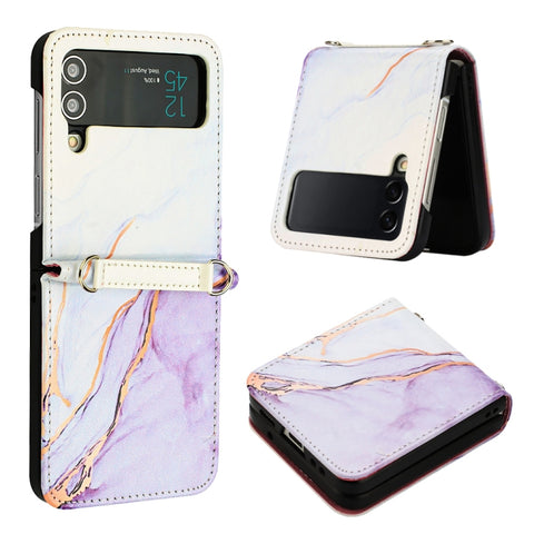 Marble Pattern Leather Phone Case, For Samsung Galaxy Z Flip3 5G, For Samsung Galaxy Z Flip4