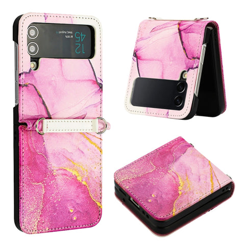 Marble Pattern Leather Phone Case, For Samsung Galaxy Z Flip3 5G, For Samsung Galaxy Z Flip4