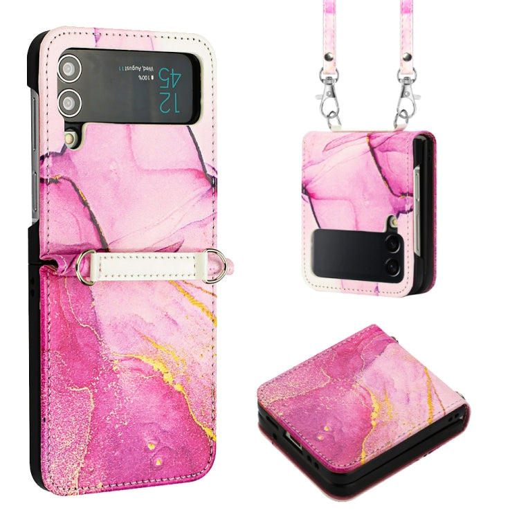Crossbody Marble Pattern Leather Phone Case, For Samsung Galaxy Z Flip3 5G, For Samsung Galaxy Z Flip4