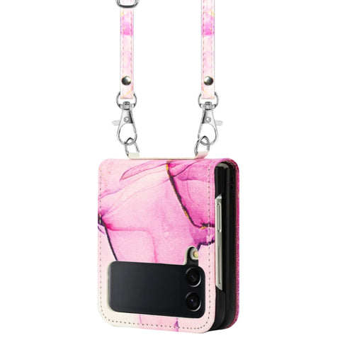 Crossbody Marble Pattern Leather Phone Case, For Samsung Galaxy Z Flip3 5G, For Samsung Galaxy Z Flip4