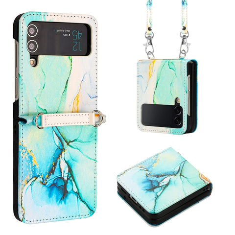 Crossbody Marble Pattern Leather Phone Case, For Samsung Galaxy Z Flip3 5G, For Samsung Galaxy Z Flip4