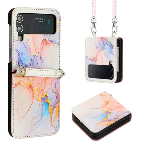 Crossbody Marble Pattern Leather Phone Case, For Samsung Galaxy Z Flip3 5G, For Samsung Galaxy Z Flip4