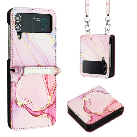 Crossbody Marble Pattern Leather Phone Case, For Samsung Galaxy Z Flip3 5G, For Samsung Galaxy Z Flip4