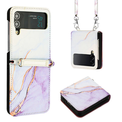Crossbody Marble Pattern Leather Phone Case, For Samsung Galaxy Z Flip3 5G, For Samsung Galaxy Z Flip4