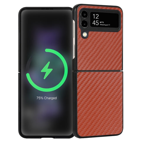 Carbon Fiber Texture Leather Folded Phone Case, For Samsung Galaxy Z Flip4, For Samsung Galaxy Z Flip3 5G
