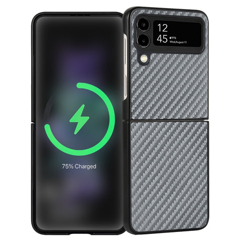 Carbon Fiber Texture Leather Folded Phone Case, For Samsung Galaxy Z Flip4, For Samsung Galaxy Z Flip3 5G