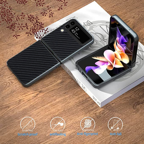 Carbon Fiber Texture Leather Folded Phone Case, For Samsung Galaxy Z Flip4, For Samsung Galaxy Z Flip3 5G