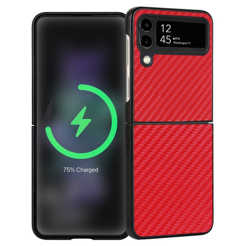 Carbon Fiber Texture Leather Folded Phone Case, For Samsung Galaxy Z Flip4, For Samsung Galaxy Z Flip3 5G