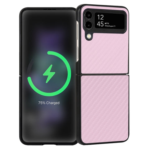 Carbon Fiber Texture Leather Folded Phone Case, For Samsung Galaxy Z Flip4, For Samsung Galaxy Z Flip3 5G