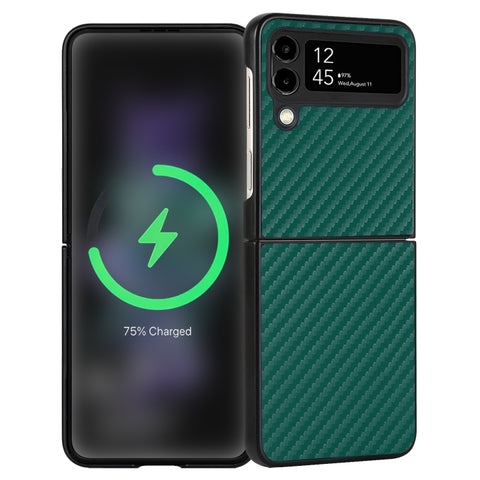 Carbon Fiber Texture Leather Folded Phone Case, For Samsung Galaxy Z Flip4, For Samsung Galaxy Z Flip3 5G
