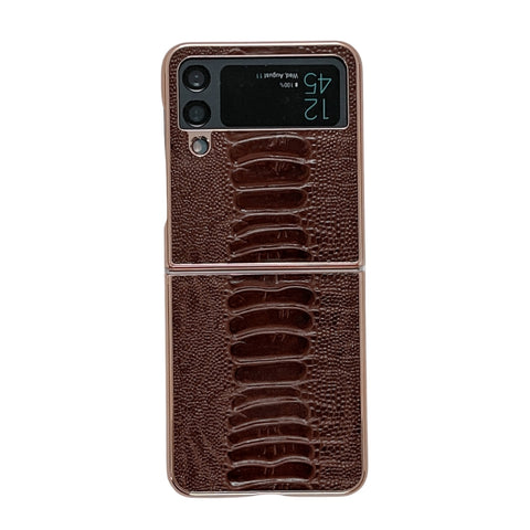 Genuine Leather Weilai Series Nano Electroplating Phone Case, For Samsung Galaxy Z Flip4 5G, For Samsung Galaxy Z Flip3 5G