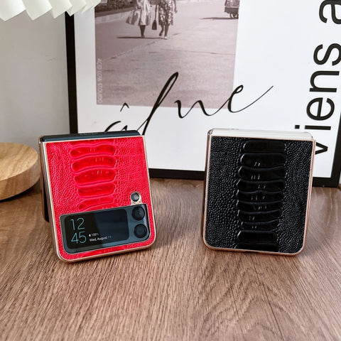 Genuine Leather Weilai Series Nano Electroplating Phone Case, For Samsung Galaxy Z Flip4 5G, For Samsung Galaxy Z Flip3 5G