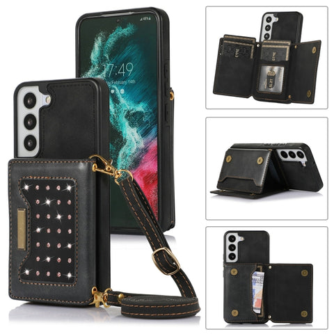 Three-fold RFID Leather Phone Case with Lanyard, For Samsung Galaxy Note20 Ultra, For Samsung Galaxy S20, For Samsung Galaxy S20+, For Samsung Galaxy S20 FE, For Samsung Galaxy S21, For Samsung Galaxy S22, For Samsung Galaxy S21 Ultra                  ...