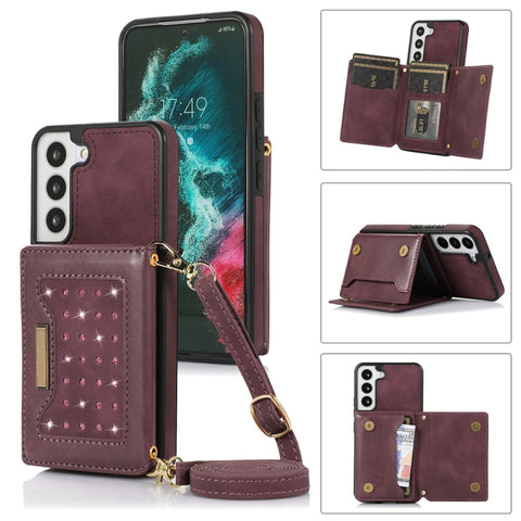 Three-fold RFID Leather Phone Case with Lanyard, For Samsung Galaxy Note20 Ultra, For Samsung Galaxy S20, For Samsung Galaxy S20+, For Samsung Galaxy S20 FE, For Samsung Galaxy S21, For Samsung Galaxy S22, For Samsung Galaxy S21 Ultra                  ...