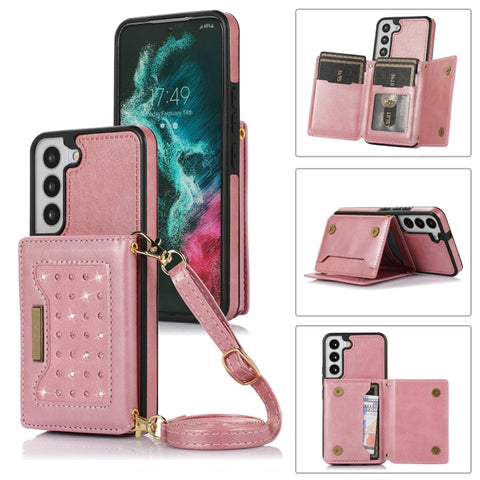 Three-fold RFID Leather Phone Case with Lanyard, For Samsung Galaxy Note20 Ultra, For Samsung Galaxy S20, For Samsung Galaxy S20+, For Samsung Galaxy S20 FE, For Samsung Galaxy S21, For Samsung Galaxy S22, For Samsung Galaxy S21 Ultra                  ...