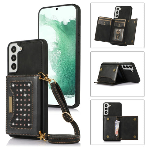 Three-fold RFID Leather Phone Case with Lanyard, For Samsung Galaxy Note20 Ultra, For Samsung Galaxy S20, For Samsung Galaxy S20+, For Samsung Galaxy S20 FE, For Samsung Galaxy S21, For Samsung Galaxy S22, For Samsung Galaxy S21 Ultra                  ...