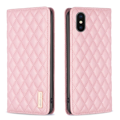 Diamond Lattice Magnetic Leather Flip Phone Case, For iPhone 12 / 12 Pro, For iPhone 11 Pro Max, For iPhone 11 Pro, For iPhone 11, For iPhone SE 2022 / SE 2020 / 8 / 7, For iPhone XS Max, For iPhone XS / X, For iPhone XR