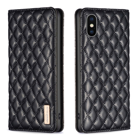 Diamond Lattice Magnetic Leather Flip Phone Case, For iPhone 12 / 12 Pro, For iPhone 11 Pro Max, For iPhone 11 Pro, For iPhone 11, For iPhone SE 2022 / SE 2020 / 8 / 7, For iPhone XS Max, For iPhone XS / X, For iPhone XR