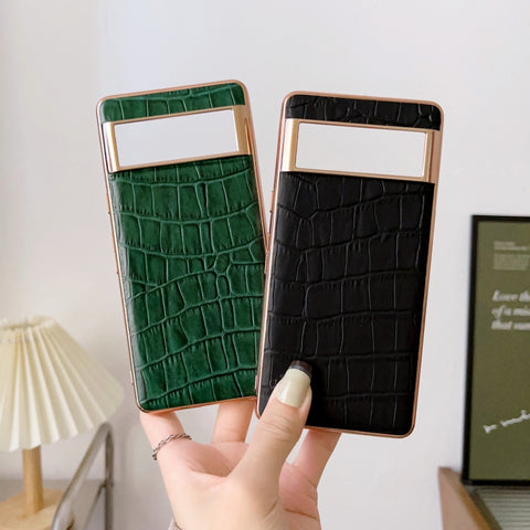 Crocodile Texture Genuine Leather Electroplating Phone Case, For Google Pixel 6 Pro, For Google Pixel 6a