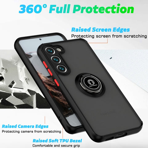 Q Shadow I Ring Kickstand PC and TPU Hybrid Phone Case, For Samsung Galaxy S23 5G, For Samsung Galaxy S23+ 5G