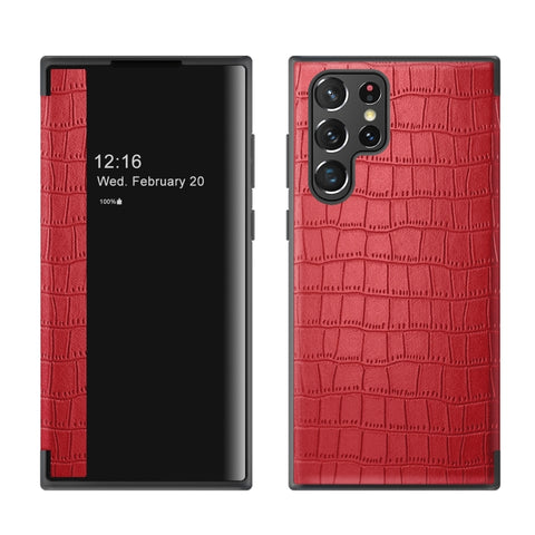 Crocodile Texture Window View Leather Phone Case, For Samsung Galaxy S23 5G, For Samsung Galaxy S23+ 5G, For Samsung Galaxy S23 Ultra 5G